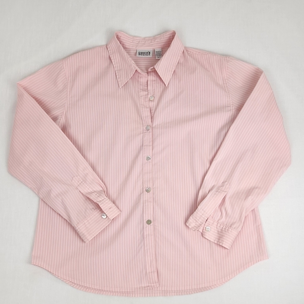 Vintage Chico's Design Pink And White Stripe Button Down Top.